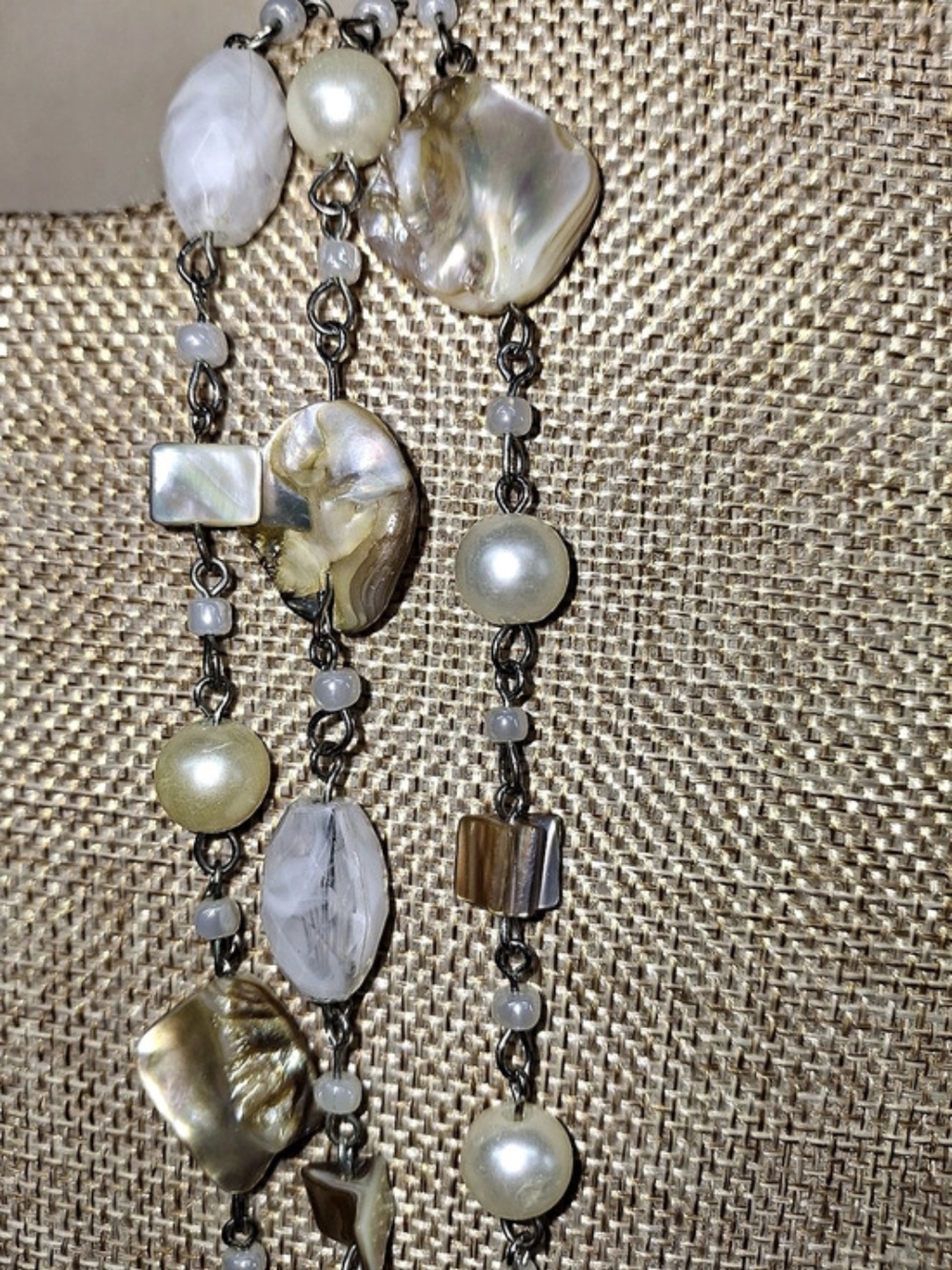 Long Shell Beaded Statement Necklace - Picture 3 of 6